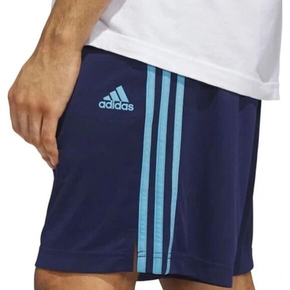 NWT ADIDAS Men's Aeroready Active Shorts XXL Blue 3-Stripe Zipper Pockets Drawst - Picture 1 of 12